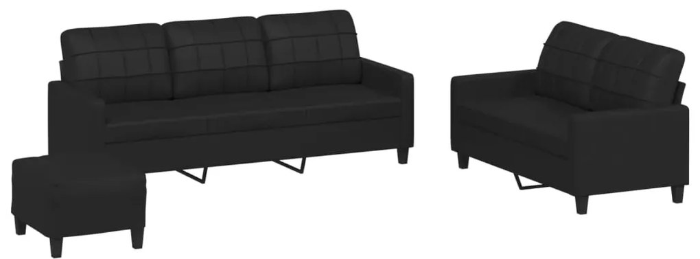 3201383 vidaXL Set de canapele cu perne, 3 piese, negru, piele ecologică
