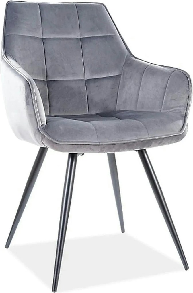 Scaun Lilia, gri/negru, stofa catifelata/metal, 59x45x90 cm