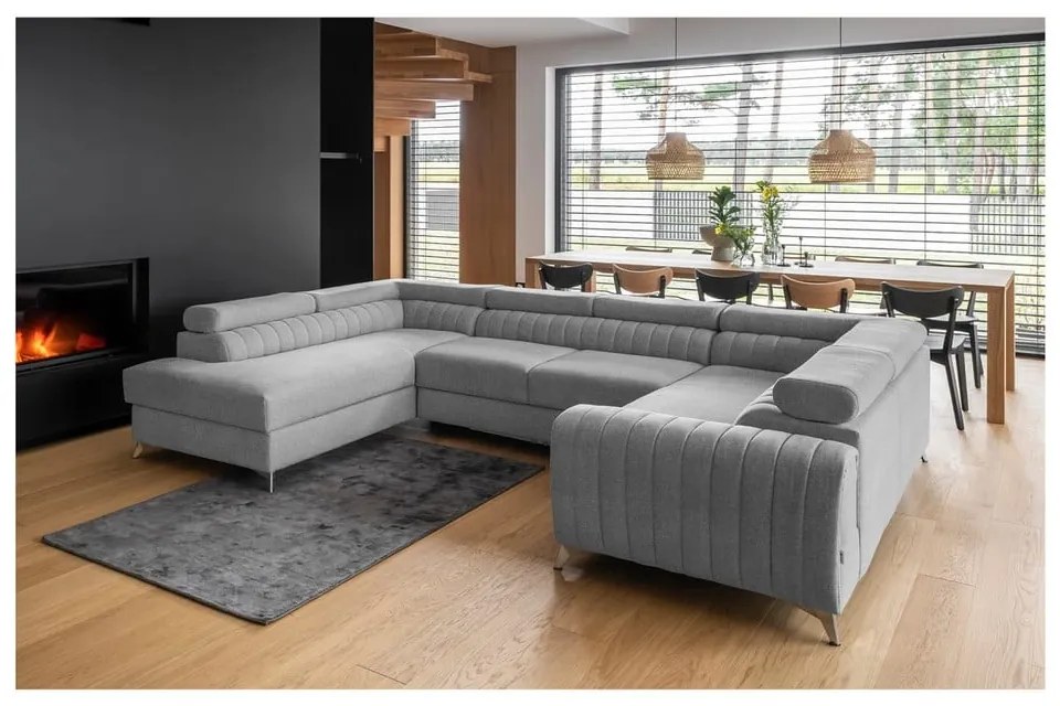 Colțar gri deschis extensibil/cu spațiu de depozitare (cu colț pe partea stângă/în formă de "U") Louis – ELTAP