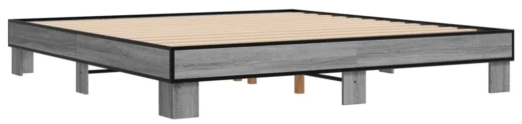 3280220 vidaXL Cadru de pat, gri sonoma, 200x200 cm, lemn prelucrat și metal