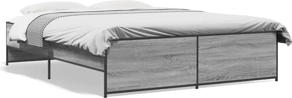vidaXL Cadru de pat, gri sonoma, 140x200 cm, lemn prelucrat și metal