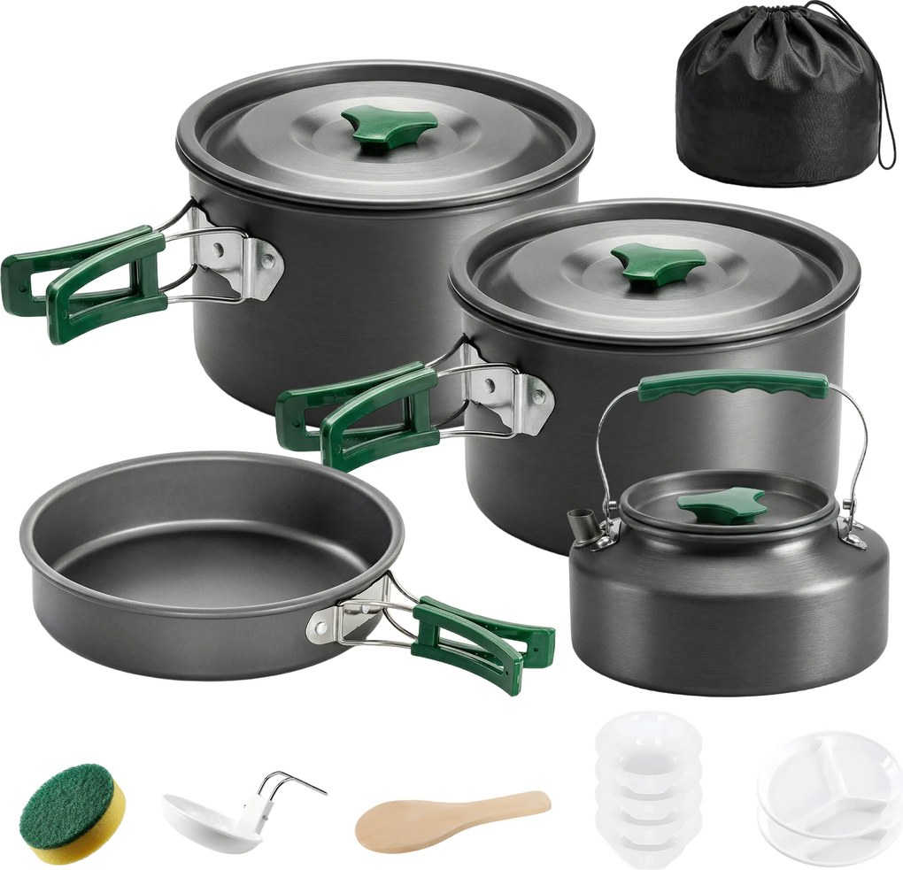 Outsunny Set de Vase pentru Camping 4-5 Persoane, Kit Gătit din Aluminiu, Gri | Aosom Romania