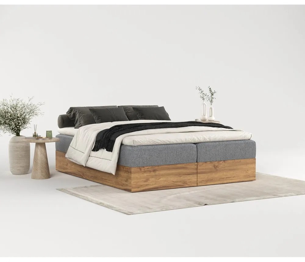 Pat boxspring gri/în culoare naturală cu spațiu de depozitare 140x200 cm Faro – Maison de Rêve