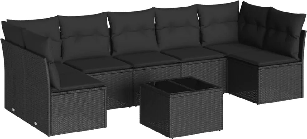 vidaXL Set mobilier de grădină cu perne, 8 piese, negru, poliratan