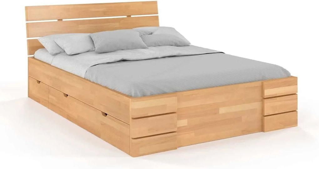 Pat lemn masiv TerraCraft cu sertar Model 1 Fag Personalizabil - 90x200, Nuc
