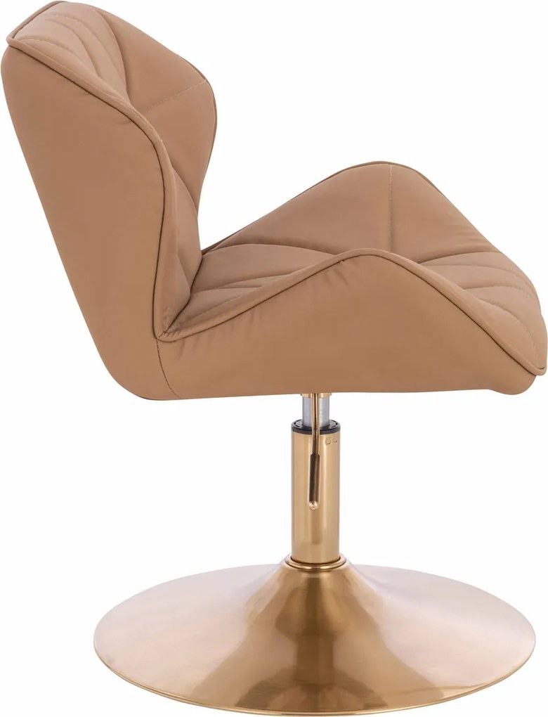 HR111N Scaun Caramel Piele Ecologica Premium Soft cu Bază Aurie