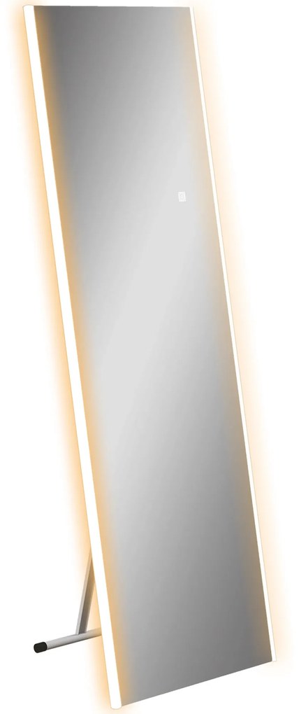 HOMCOM Oglindă de Podea cu LED-uri, Fără Ramă, Montabilă pe Perete sau Auto-Stând, 150x50 cm, Argintiu | Aosom Romania