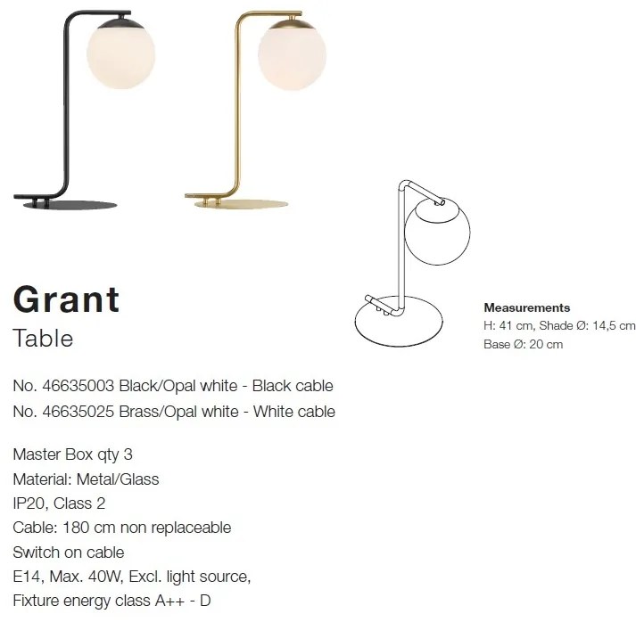 Lampa de masa design nordic Grant, negru 46635003 NL