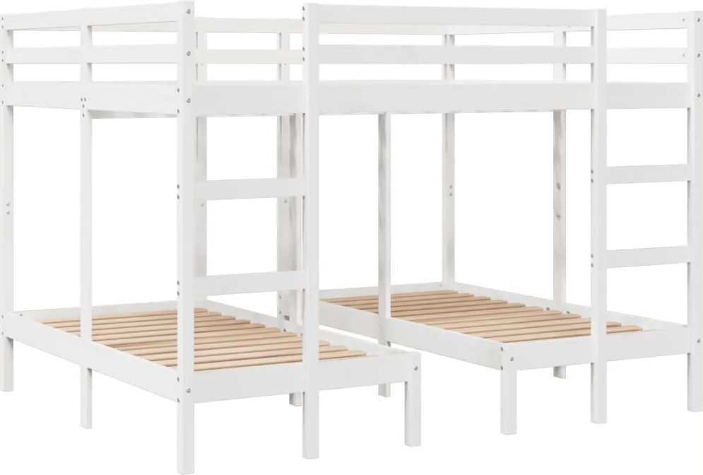 vidaXL Pat supraetajat triplu, alb 160x200/80x160 cm lemn pin