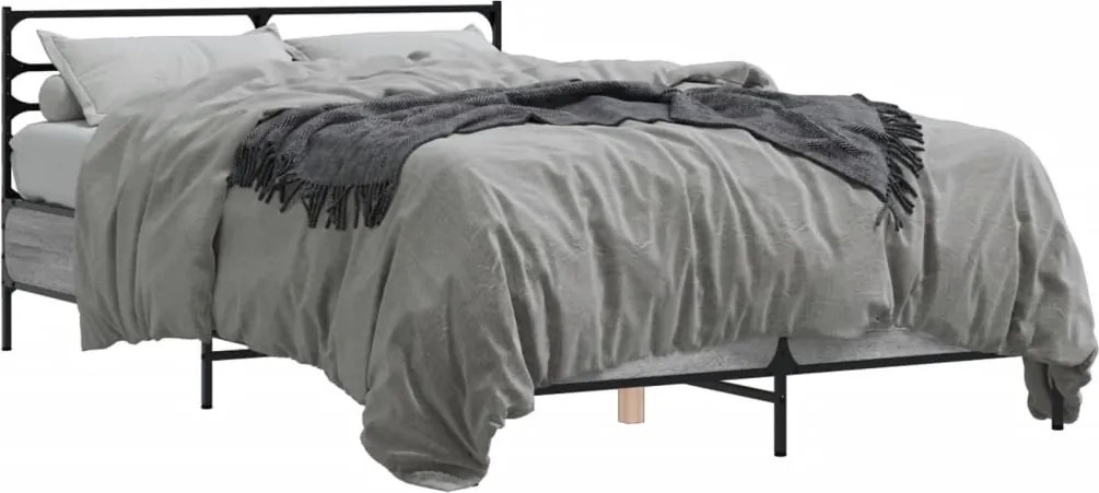 vidaXL Cadru de pat, gri sonoma, 120x190 cm, lemn prelucrat și metal