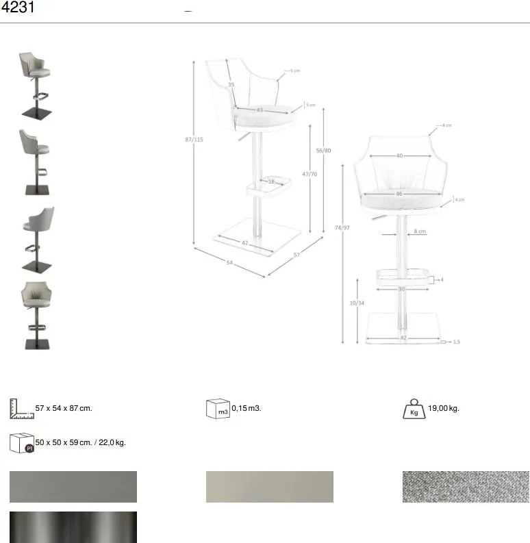 Scaun de bar pivotant cu inaltime reglabila Stool gri