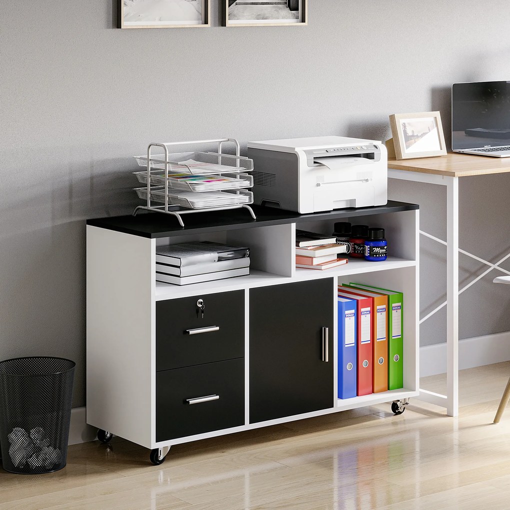 HOMCOM Suport Imprimantă cu Sertare Dulapior Multifuncțional Spațiu de Stocare pentru Birou și Acasă Design Modern Alb | Aosom Romania