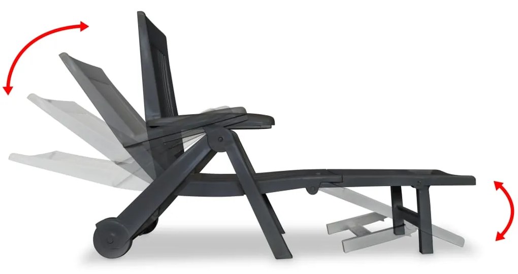 Sezlong de plaja cu suport picioare, antracit, plastic 1, Antracit