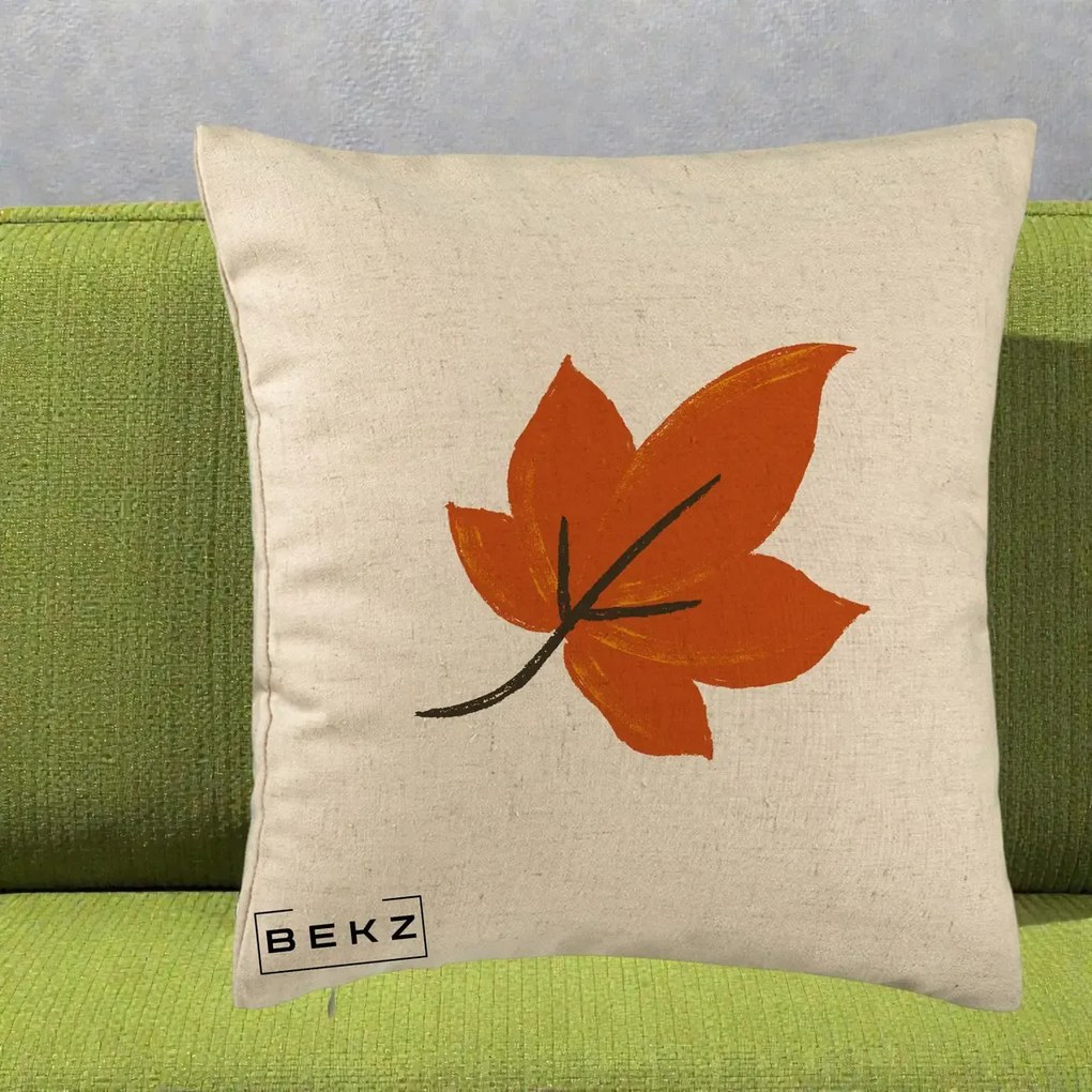 Perna Decorativa Frunza de Toamna Portocalie, 40x40 cm, Bej, Husa Detasabila, Perna Inclusa, BEKZ®