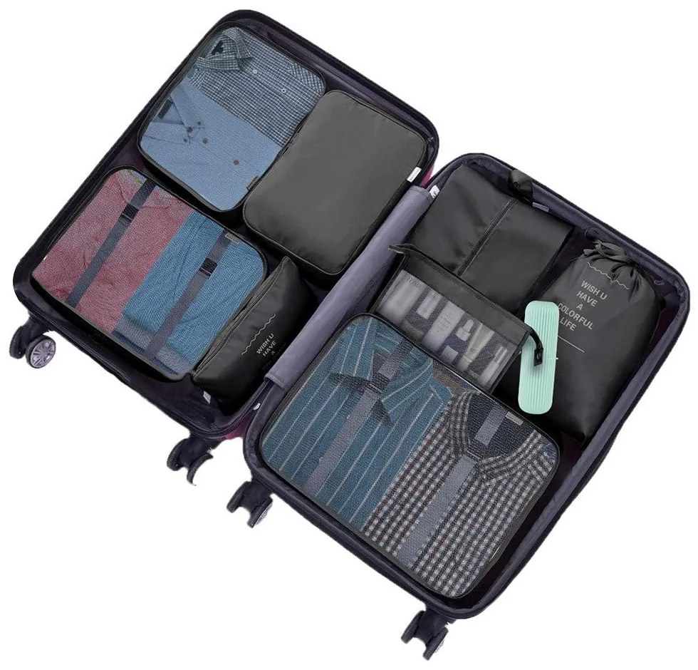 Set organizator pentru bagaje, 8 piese, negru