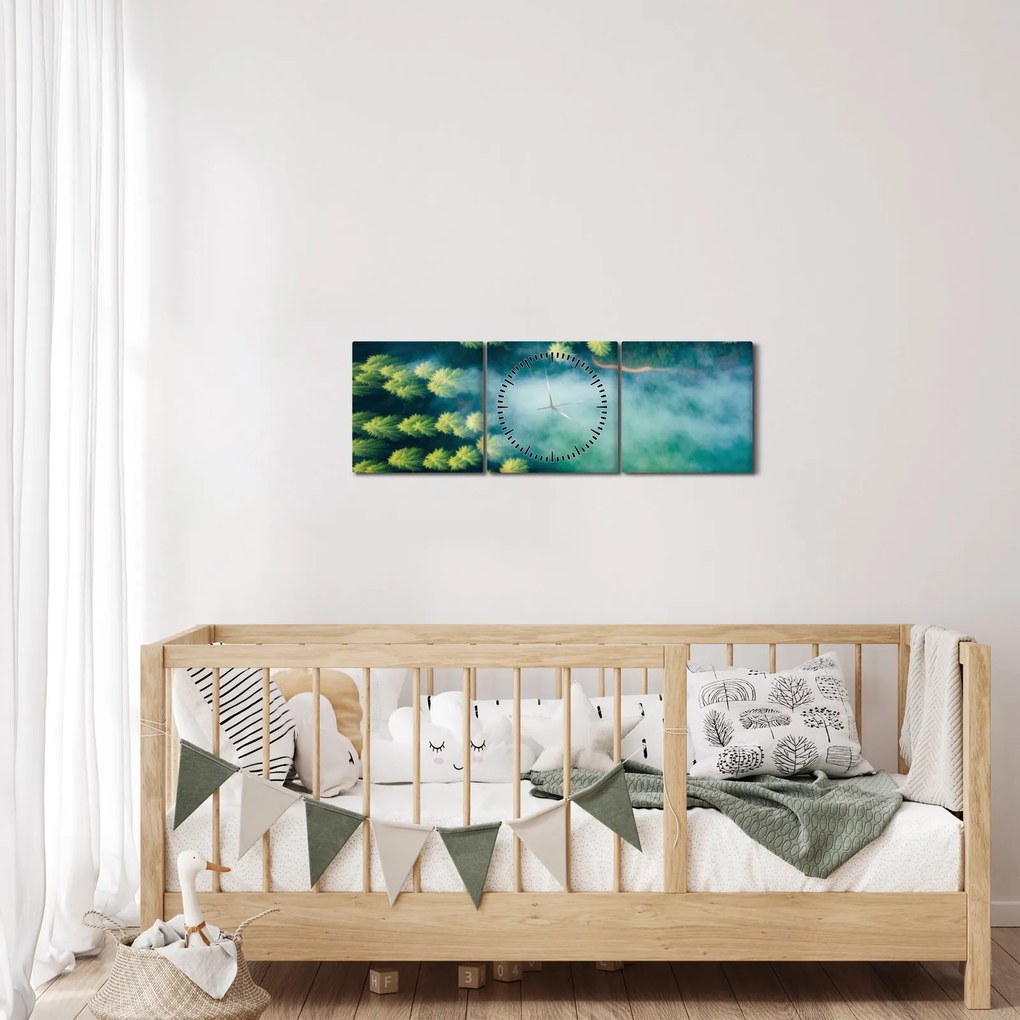 Tablou - O pădure învăluită în ceață (cu ceas) (90x30 cm)