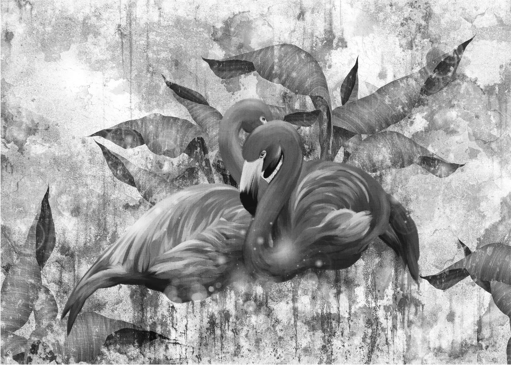 Tablou pe sticlă - Graffiti cu flamingo (70x50 cm)