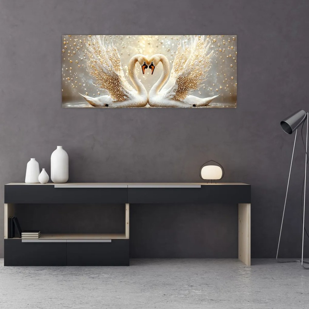 Tablou - Lebede Aurii (120x50 cm)