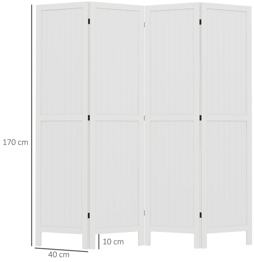 HOMCOM Paravan din lemn, separator de cameră, cloison interieur pliabil cu 4 panouri din lemn 160 x 170 cm alb | Aosom Romania