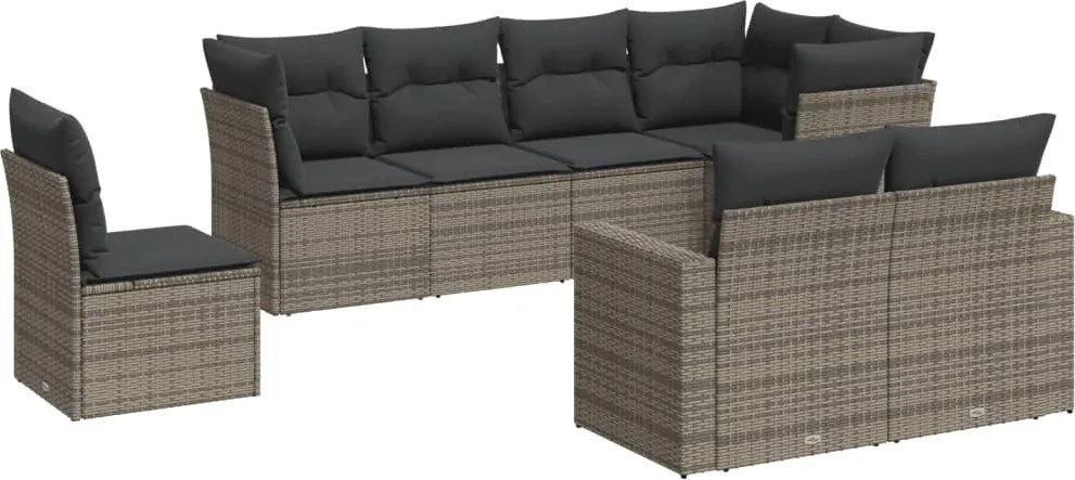 vidaXL Set canapele de grădină cu perne, 8 piese, gri, poliratan