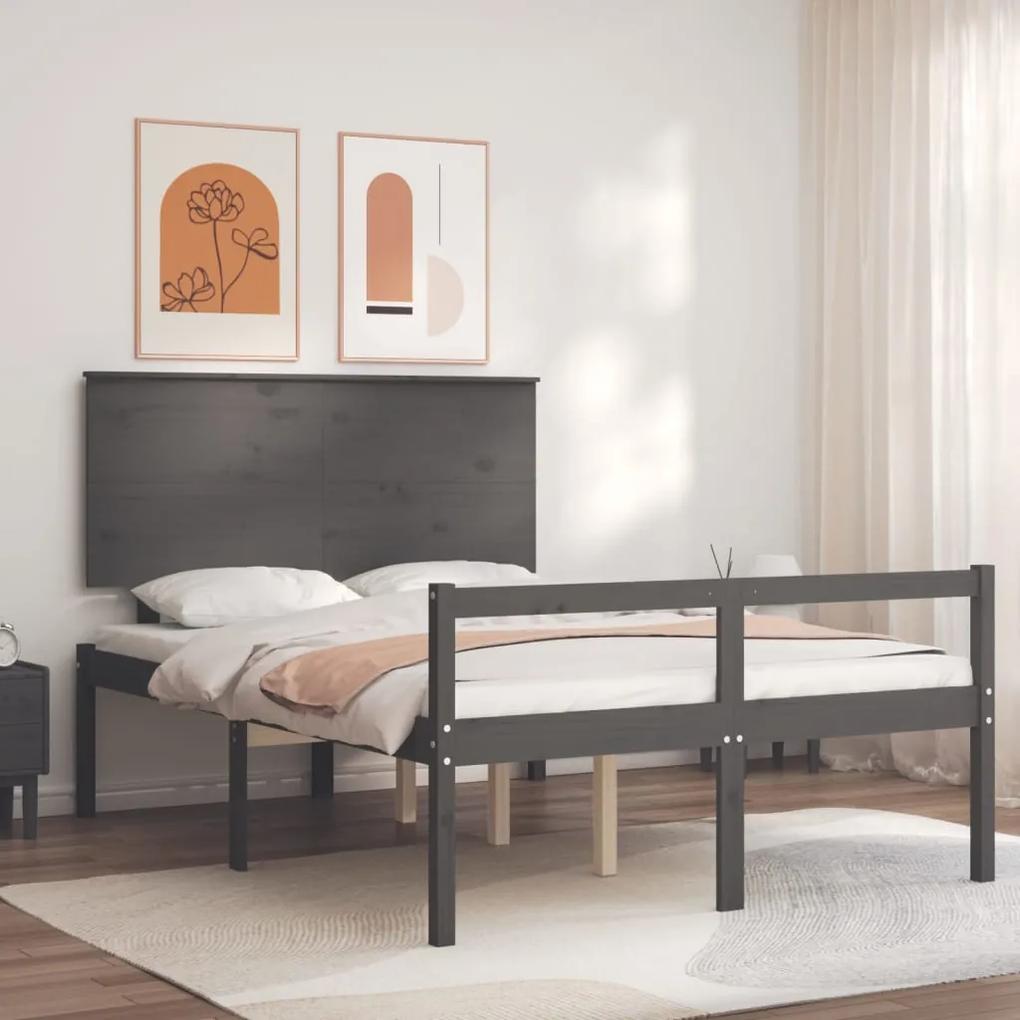 3195463 vidaXL Cadru de pat senior cu tăblie, 140x190 cm, gri, lemn masiv