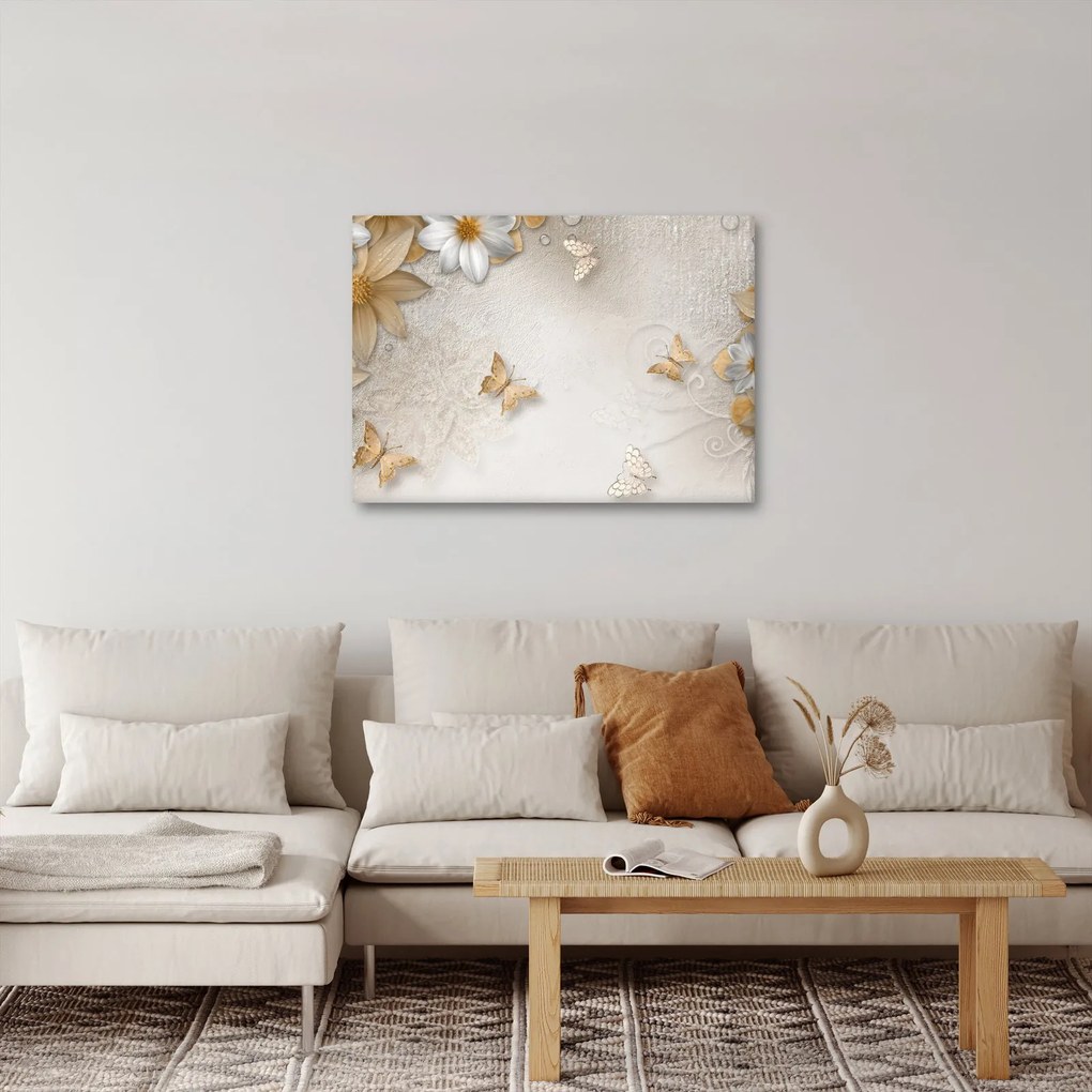 Tablou - Flori cu fluturi (70x50 cm)