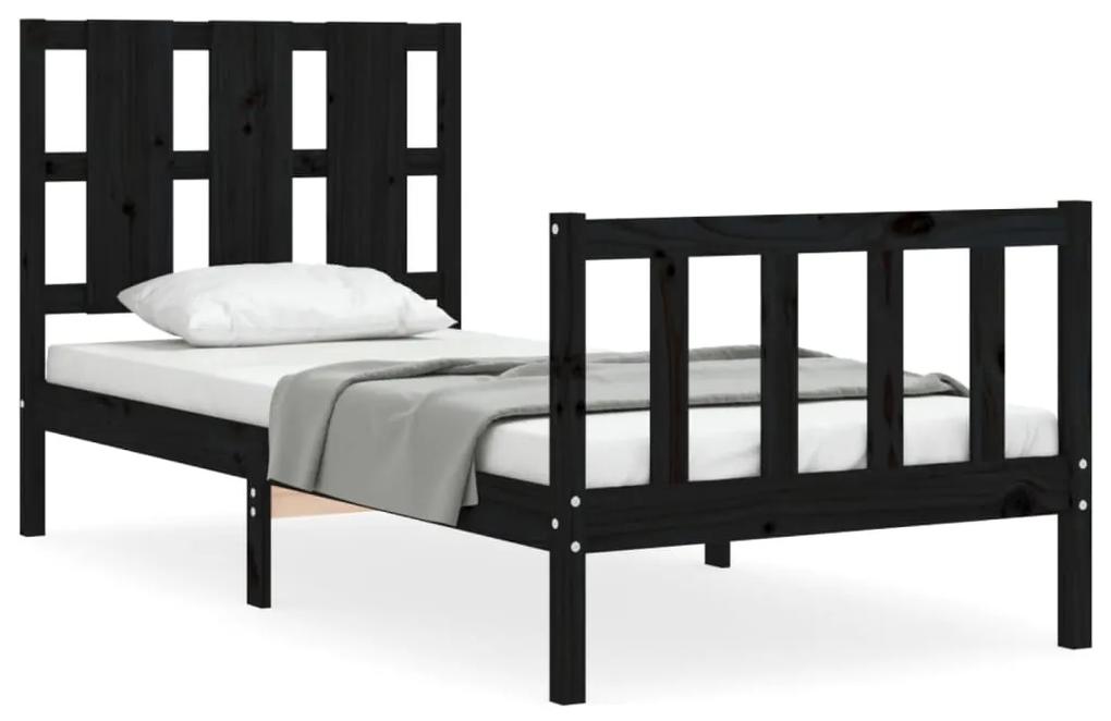 3192220 vidaXL Cadru de pat cu tăblie, negru, 90x200 cm, lemn masiv