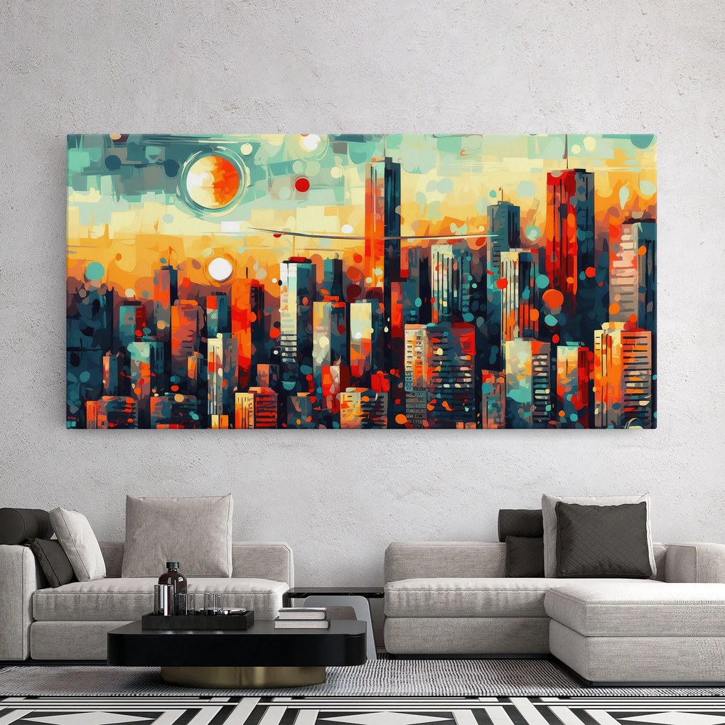Tablou Canvas, 50x100cm, Dormitor si Living, Peisaje, Urbane, Colorful City Painting