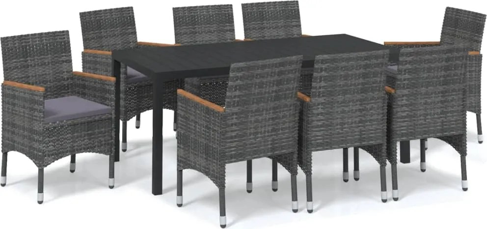 vidaXL Set mobilier grădină cu perne, 9 piese, gri, poliratan