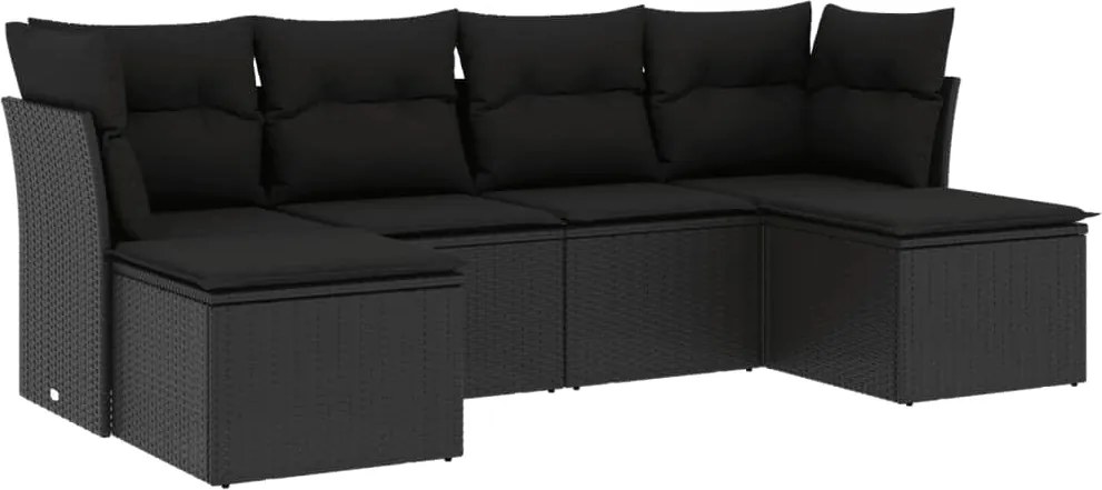 vidaXL Set mobilier de grădină cu perne, 6 piese, negru, poliratan