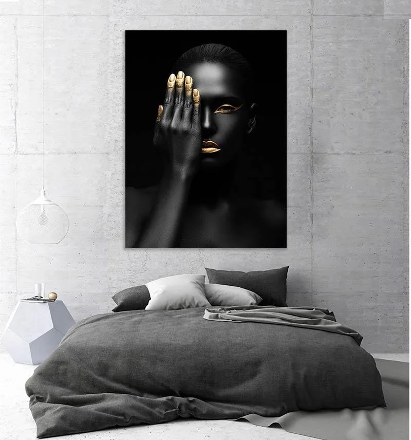 Tablou canvas BW Girl Gold 120x80 cm