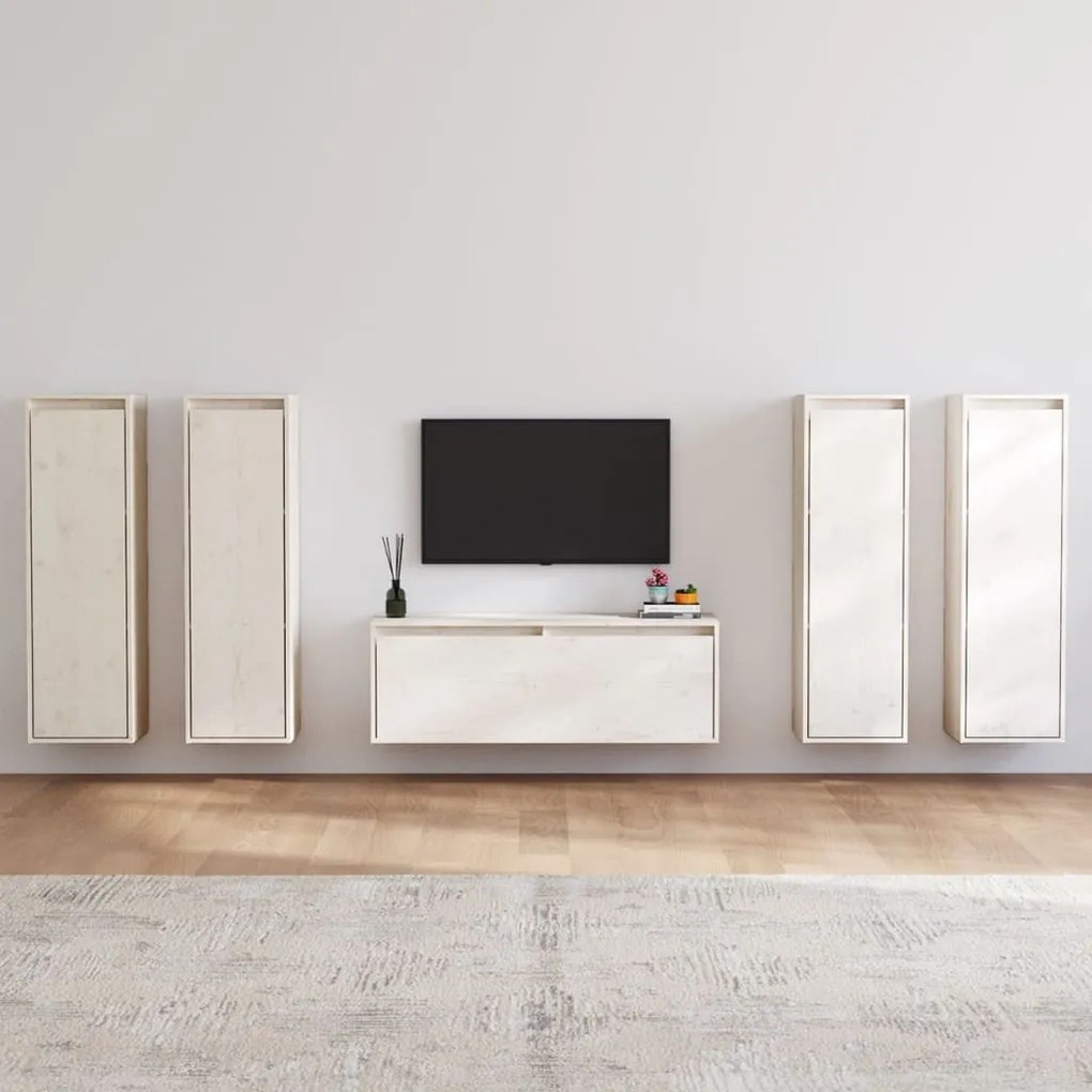 vidaXL Comode TV, 5 buc., alb, lemn masiv de pin