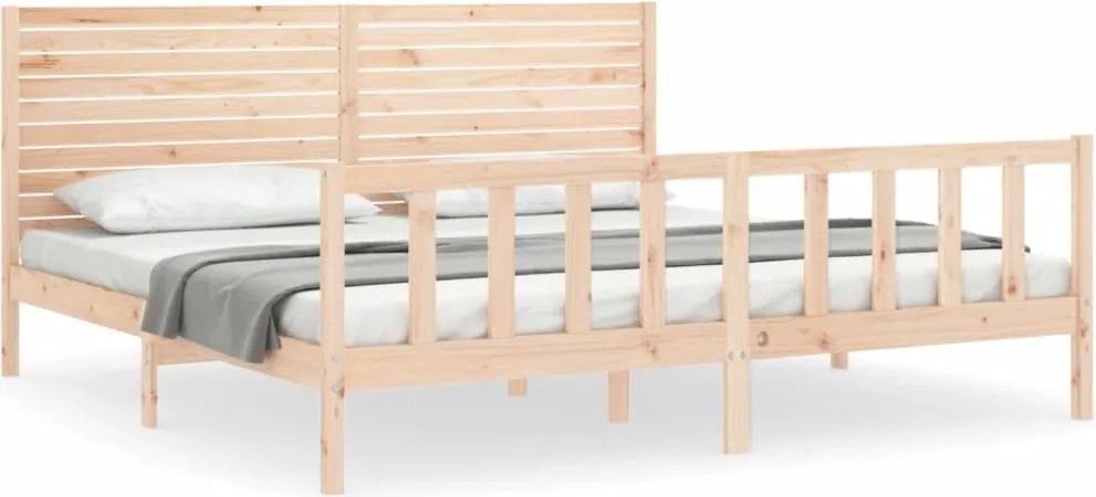 vidaXL Cadru de pat cu tăblie Super King Size, lemn masiv