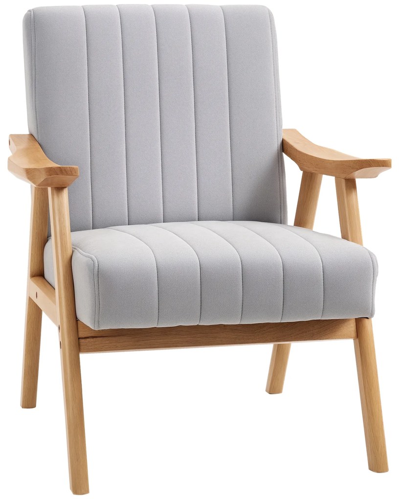 HOMCOM Fotoliu în Design Scandinavian, Catifea, Lemn Masiv, 68 cm x 74 cm x 82 cm, Gri deschis | Aosom Romania