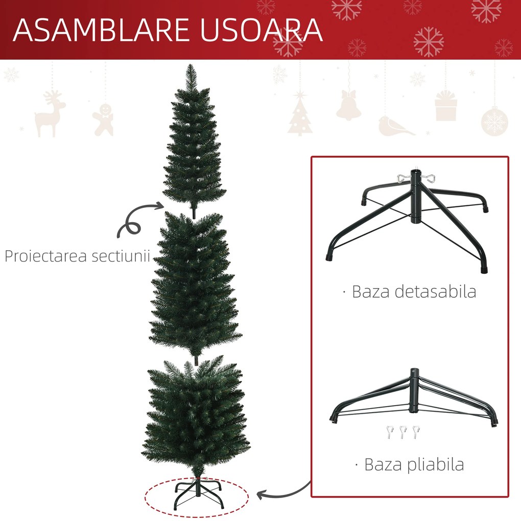 Brad de Craciun Artificial Inalt cu Baza Pliabila, 380 Ramuri, din PVC si Metal, de sarbatori, Verde HOMCOM | Aosom Romania