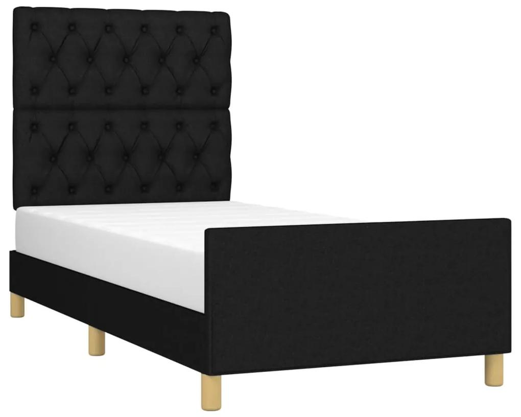 Cadru de pat cu tablie, negru, 80x200 cm, textil Negru, 80 x 200 cm, Design cu nasturi