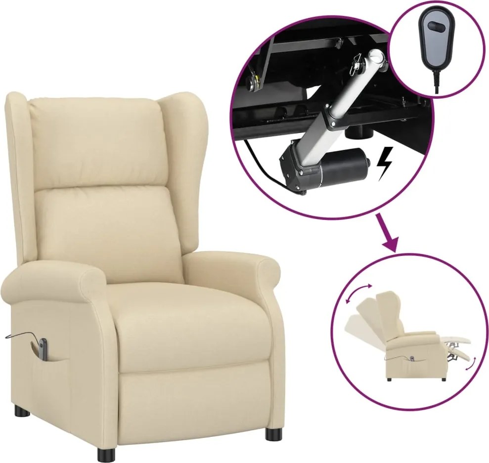 vidaXL Fotoliu rabatabil electric cu spătar aripi, crem, textil