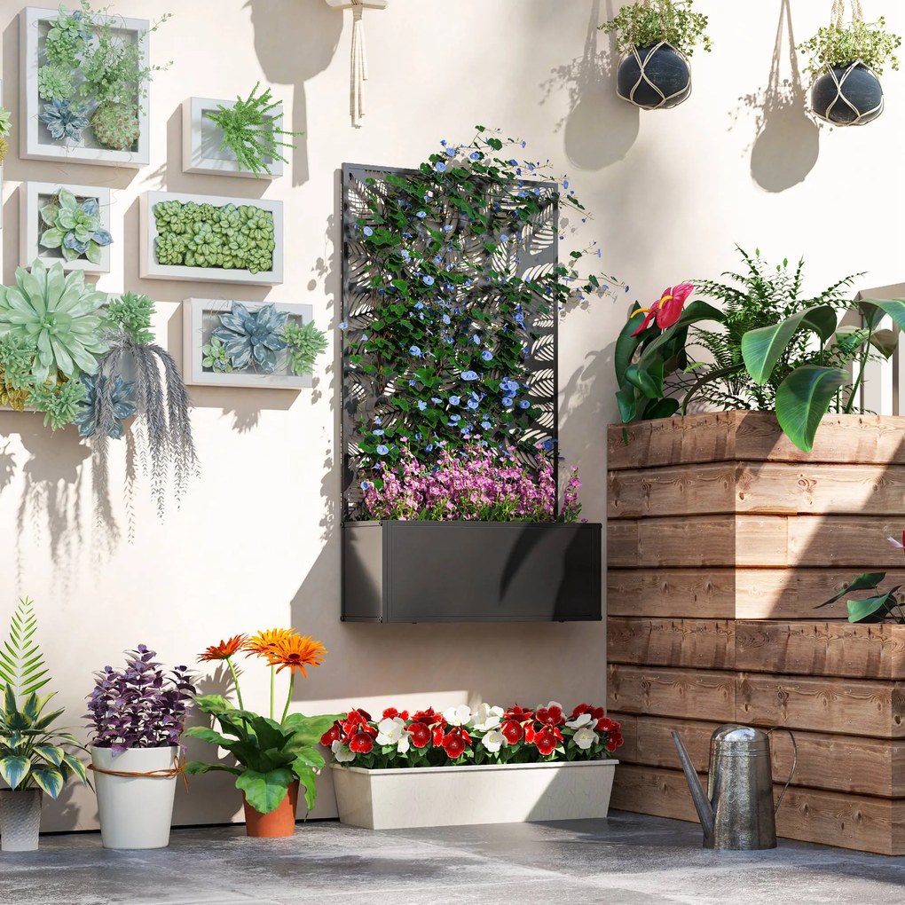 Outsunny Jardinieră cu Grilaj pentru Plante Cățărătoare cu Montare pe Perete sau Independent, 61x23x113 cm, Negru | Aosom Romania