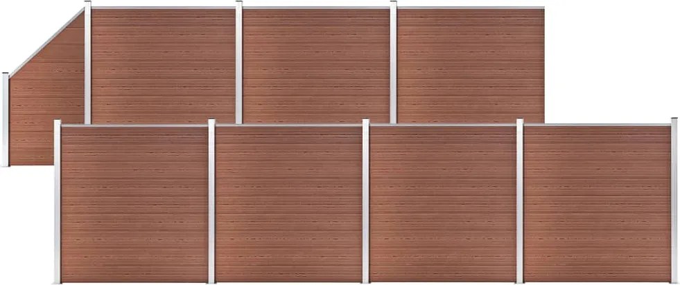 vidaXL Set panouri gard, 7 pătrate + 1 oblic, maro, 1311x186 cm, WPC