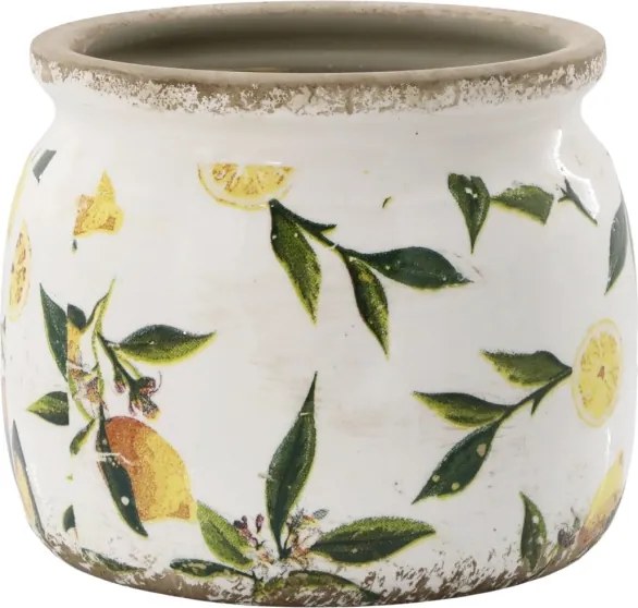 Ghiveci din ceramică, pictat manual, crem, H13/D15.5 cm, Limone