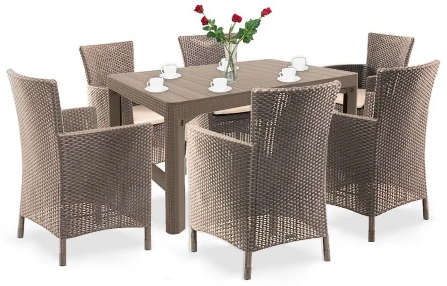 Set de mobilier de grădină Liowa 6+1 în culoarea cappuccino