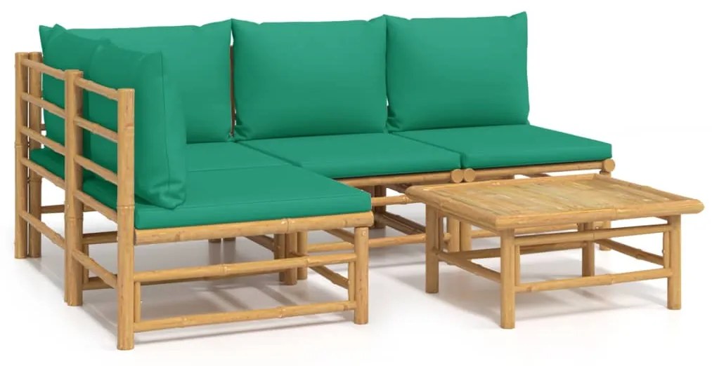 3155170 vidaXL Set mobilier de grădină cu perne verzi, 5 piese, bambus