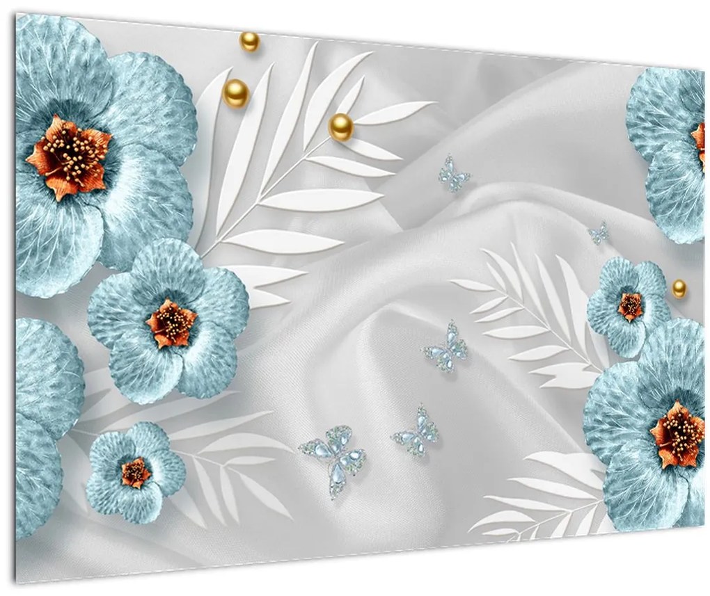 Tablou - 3D Flori albastre (90x60 cm)