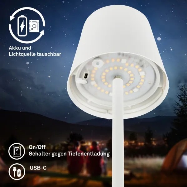 Briloner 1507016 - Lampă de podea LED KIKI, dimmabilă, 4,3 W / 5 V, IP44, 2600 mAh, albă