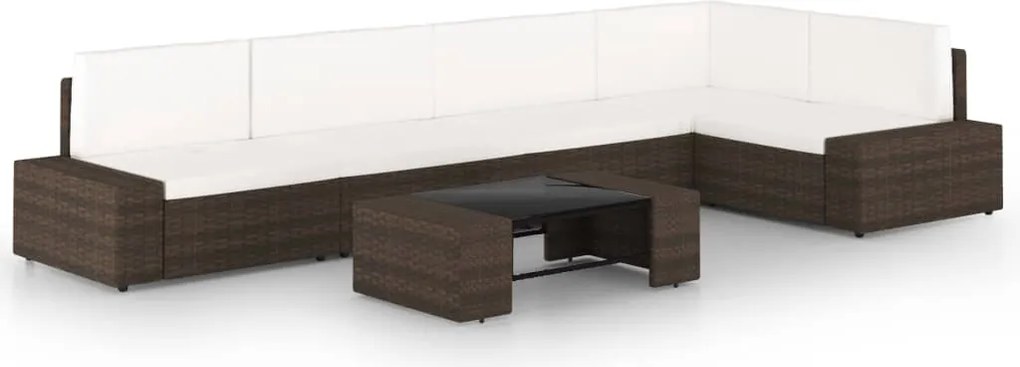 vidaXL Set mobilier de grădină cu perne, 6 piese, maro, poliratan