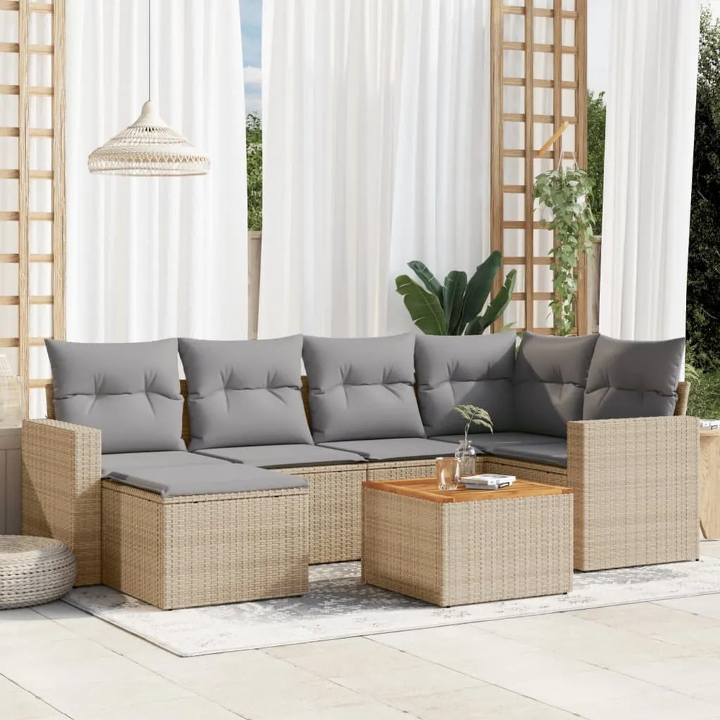 vidaXL Set canapele de grădină, 7 piese, cu perne, bej, poliratan