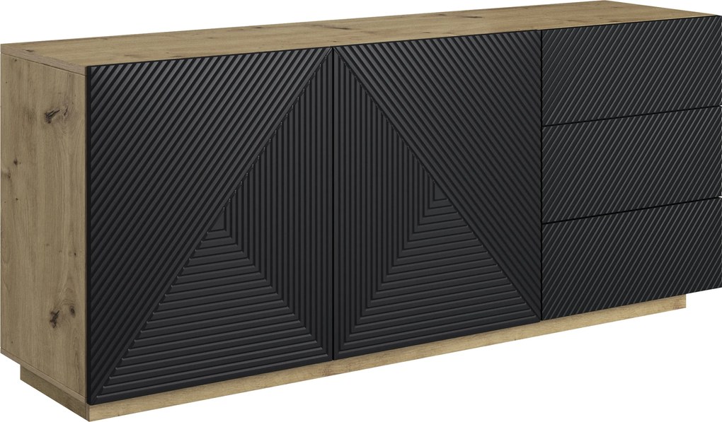 Comodă Asha 167 cm cu două uși și sertare - artisan / negru mat