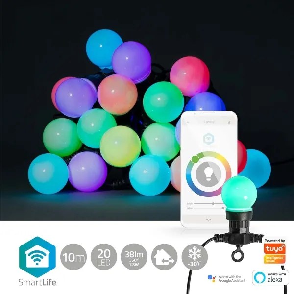 Nedis WIFILP03C20 - Șir LED RGB decorativ 20 LED/8 funcții 13m IP65 Wi-Fi Tuya