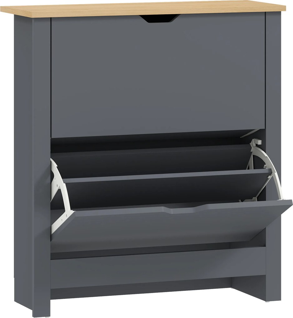 HOMCOM Dulap pentru 12 perechi de încălțăminte, dulap îngust cu 2 sertare rabatabile și rafturi reglabile, gri închis | Aosom Romania