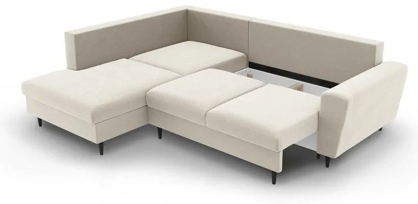 Colțar bej extensibil, cu spațiu de depozitare cu tapițerie din catifea (cu colț pe partea stângă-în formă de ”L”) Kyoto – Cosmopolitan Design